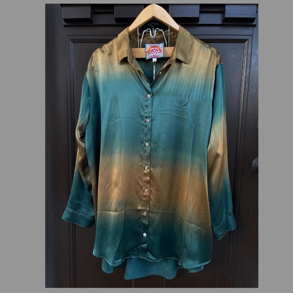 JOHNNY WAS - DIP DYE OVERSIZED SHIRT TUNIC - SILK - LARGE